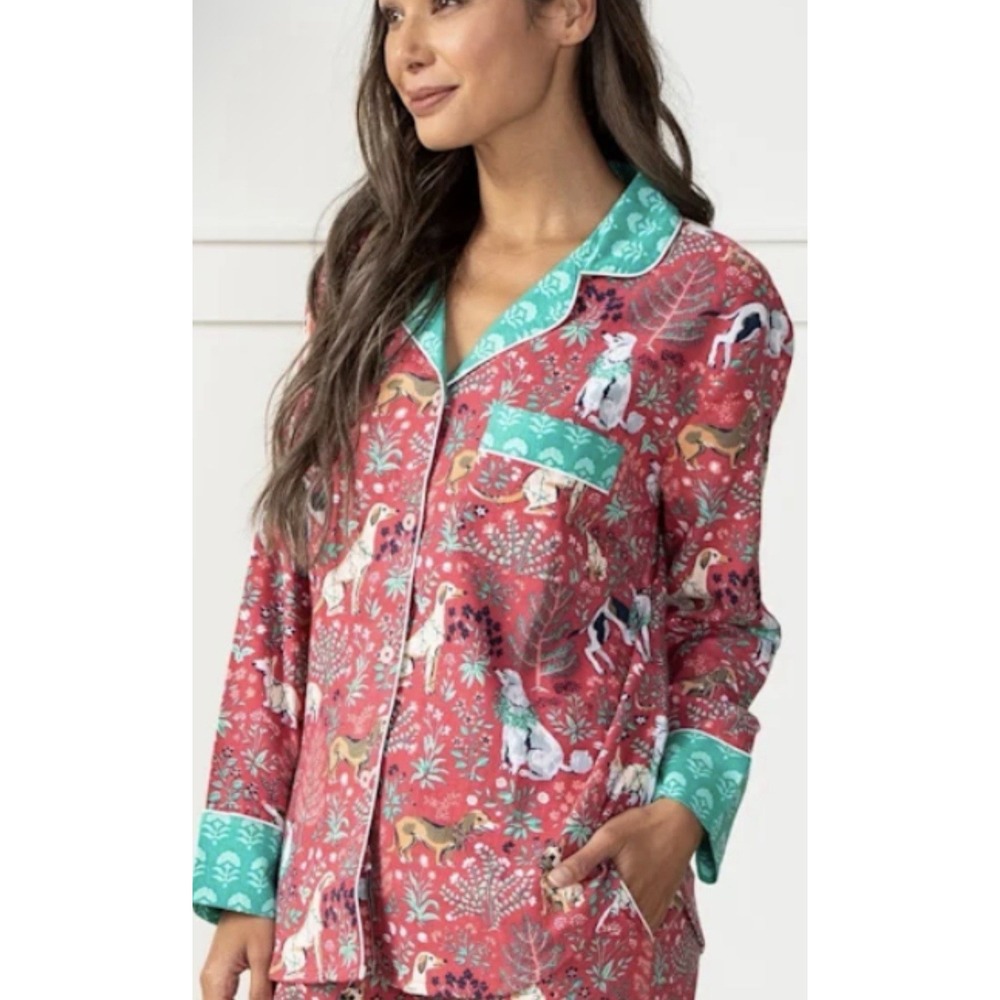 Printfresh L Pajama Top Happy Howlidays Flannel SHIRT ONLY Dogs Christmas Lights